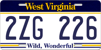 WV license plate 2ZG226