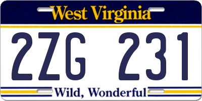 WV license plate 2ZG231
