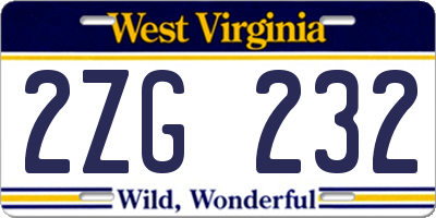 WV license plate 2ZG232