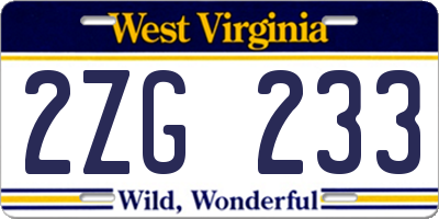 WV license plate 2ZG233