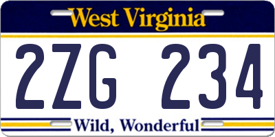 WV license plate 2ZG234
