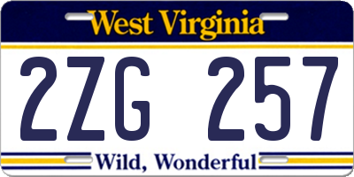 WV license plate 2ZG257