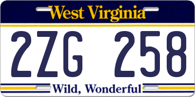 WV license plate 2ZG258