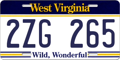 WV license plate 2ZG265