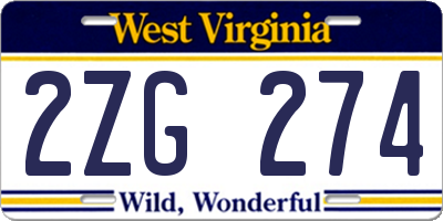 WV license plate 2ZG274