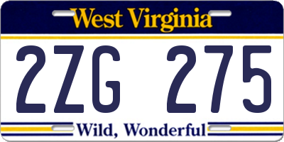 WV license plate 2ZG275