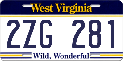 WV license plate 2ZG281