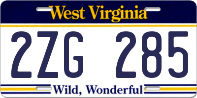 WV license plate 2ZG285