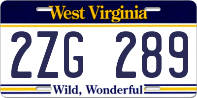 WV license plate 2ZG289
