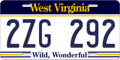 WV license plate 2ZG292