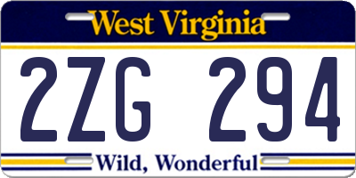 WV license plate 2ZG294