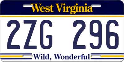 WV license plate 2ZG296