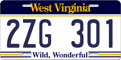 WV license plate 2ZG301