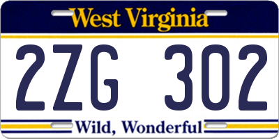 WV license plate 2ZG302