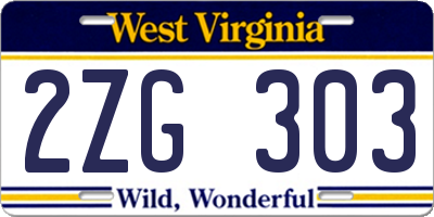 WV license plate 2ZG303