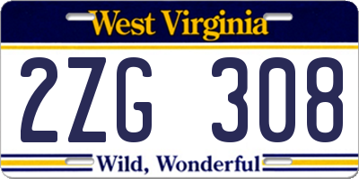 WV license plate 2ZG308