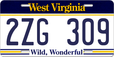 WV license plate 2ZG309