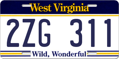 WV license plate 2ZG311
