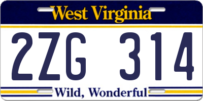 WV license plate 2ZG314
