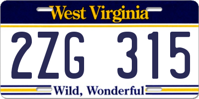 WV license plate 2ZG315