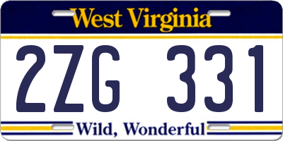 WV license plate 2ZG331