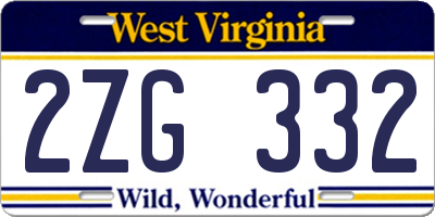 WV license plate 2ZG332