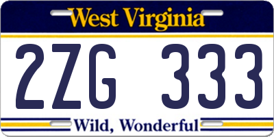 WV license plate 2ZG333