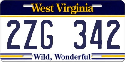 WV license plate 2ZG342