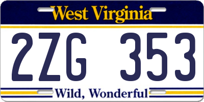 WV license plate 2ZG353