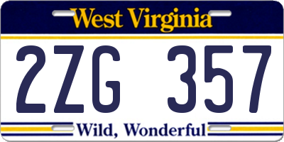 WV license plate 2ZG357