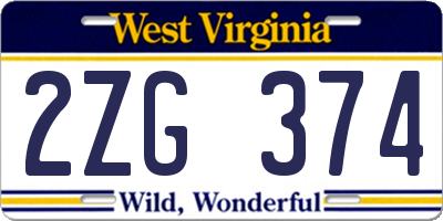 WV license plate 2ZG374
