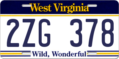 WV license plate 2ZG378