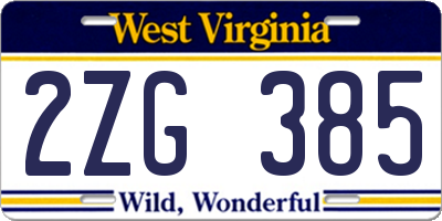 WV license plate 2ZG385