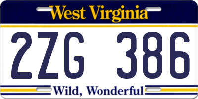 WV license plate 2ZG386