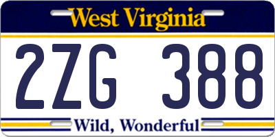 WV license plate 2ZG388