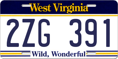 WV license plate 2ZG391