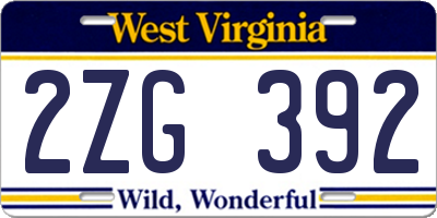 WV license plate 2ZG392
