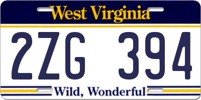 WV license plate 2ZG394