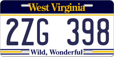 WV license plate 2ZG398