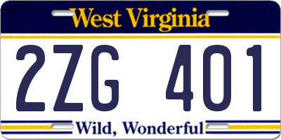 WV license plate 2ZG401