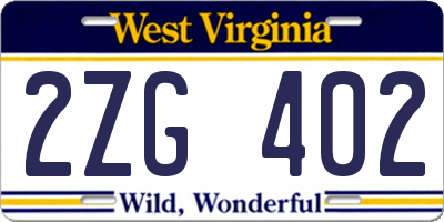WV license plate 2ZG402