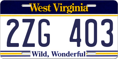 WV license plate 2ZG403