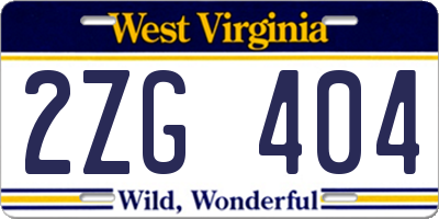 WV license plate 2ZG404