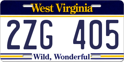 WV license plate 2ZG405