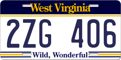 WV license plate 2ZG406