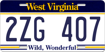 WV license plate 2ZG407
