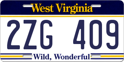 WV license plate 2ZG409