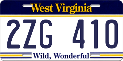 WV license plate 2ZG410