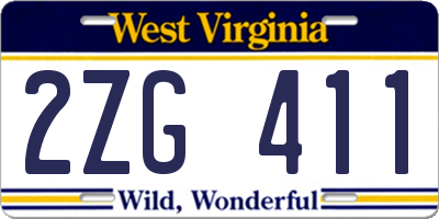 WV license plate 2ZG411