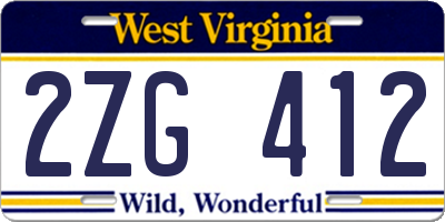 WV license plate 2ZG412